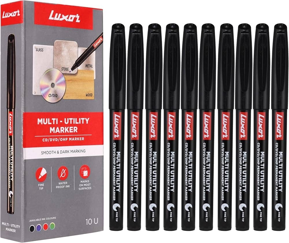 Luxor Multi-Utility Permanent Marker – Fine Tip (Black)(10 pcs)